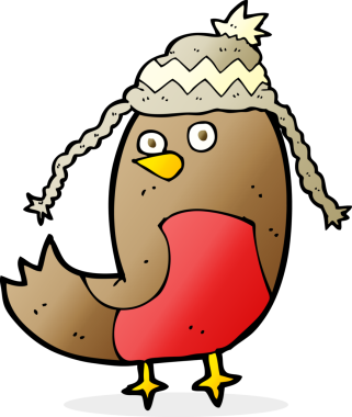 Bir insan tarafından çizilmiş şapka içindeki çizgi robin.