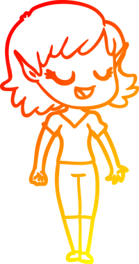 Bir insan tarafından çizilmiş mutlu bir elf kızı çizimi.