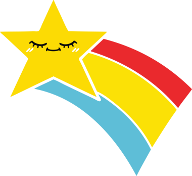 Bir insan tarafından çizilmiş gökkuşağı yıldızının düz renkli retro karikatürü