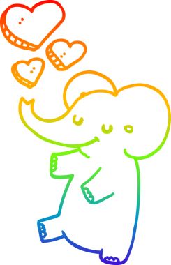 Gökkuşağı gradyan çizgi çizimi bir insan tarafından çizilmiş aşk kalpleri olan bir fil.