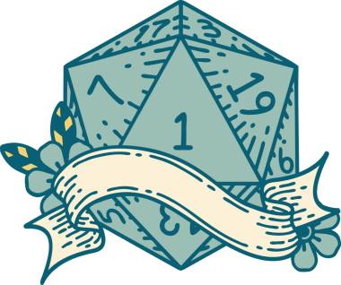 Retro Dövme Biçimi Doğal Bir d20 zar bir insan tarafından çizildi