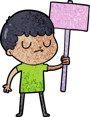 Bir insan tarafından çizilmiş pankartı olan huysuz bir çocuk.