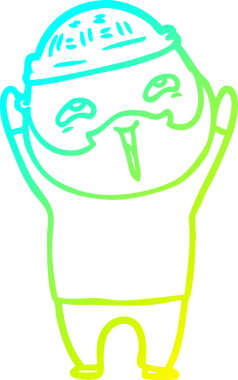 Bir insan tarafından çizilmiş, mutlu, sakallı, çizgi film karakteri.