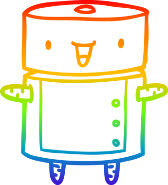 Gökkuşağı gradyan çizgisi bir insan tarafından çizilmiş şirin bir robot çizimi