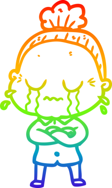 Gökkuşağı gradyan çizgi çizimi bir insan tarafından çizilmiş ağlayan yaşlı bir kadın