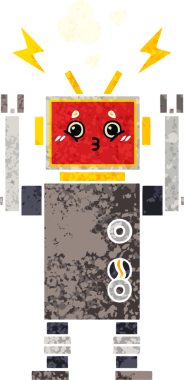 Bir insan tarafından çizilen robot arızasının retro çizim tarzı karikatürü