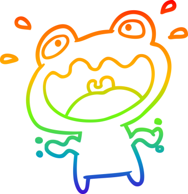 Gökkuşağı gradyan çizimi. Sevimli bir kurbağa. Bir insan tarafından çizilmiş.