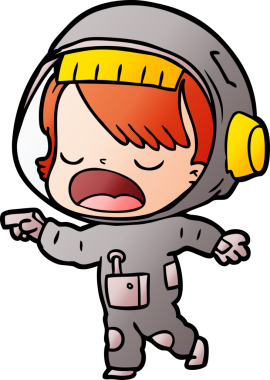 Bir insan tarafından çizilmiş konuşan astronot çizgi filmi.