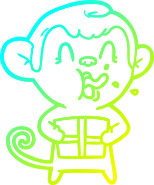 Bir insan tarafından çizilmiş Noel hediyeli çılgın bir maymun çizimi.