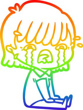 Gökkuşağı gradyan çizimi bir insan tarafından çizilmiş ağlayan bir çizgi kız çizimi