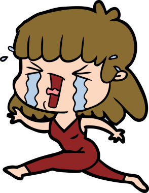 Bir insan tarafından çizilmiş gözyaşları içindeki çizgi film kadını.