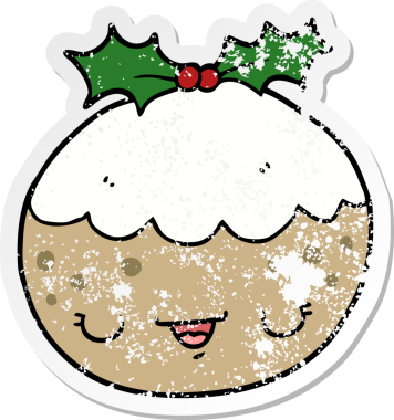 Bir insan tarafından çizilmiş tatlı bir Noel pudinginin sıkıntılı çıkartması.