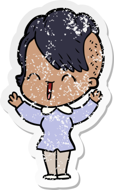 Bir insan tarafından çizilmiş mutlu bir hippi kızın sıkıntılı çıkartması.