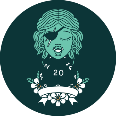 Bir insan tarafından çizilmiş 20 zarlı yarı ork haydut karakter simgesi