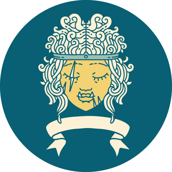 Retro Dövme Tarzı Ork barbar karakter yüzü Bir insan tarafından çizilmiş bayrak