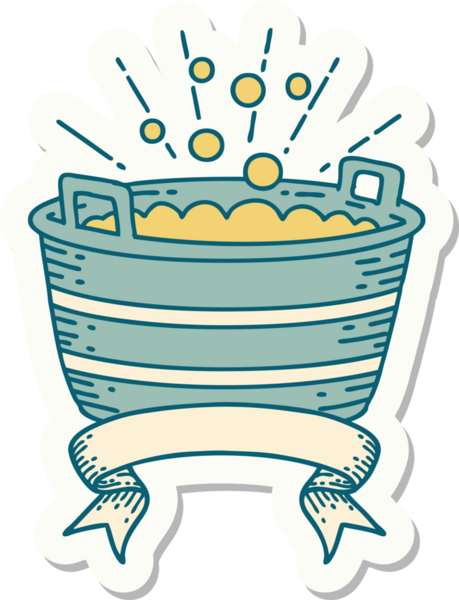 Bir insan tarafından çizilmiş dövme stili teneke bir banyo etiketi.