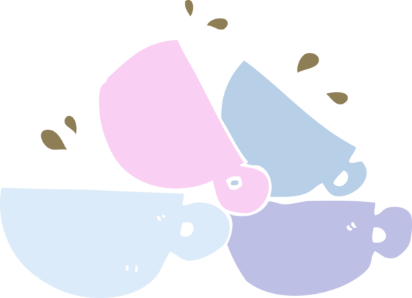 Bir insan tarafından çizilmiş kahve fincanlarının düz renk çizimi