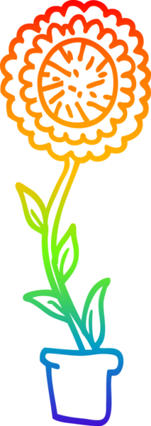 Gökkuşağı gradyan çizgi çizimi bir insan tarafından çizilmiş çiçek saksısı