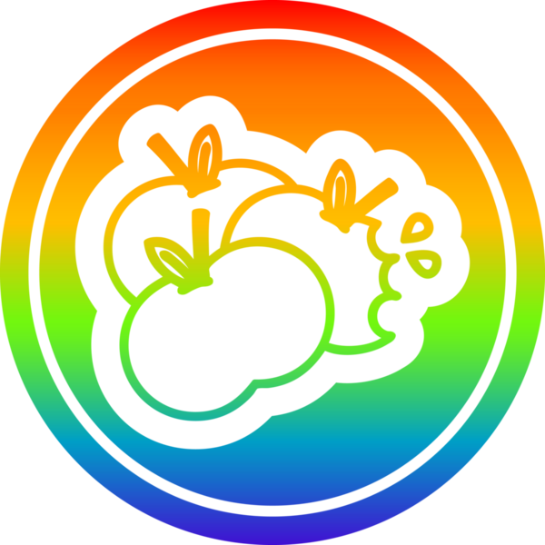 bir insan tarafından çizilmiş gökkuşağı gradyanı olan sulu elmalar dairesel simgesi