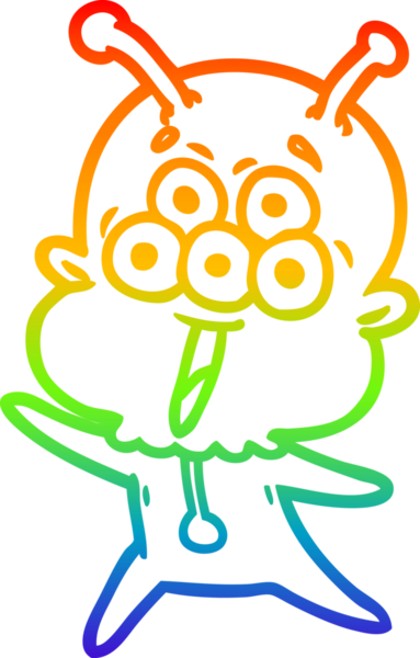 gökkuşağı gradyanı çizimi bir insan tarafından çizilmiş mutlu bir uzaylı çizgi filmi.