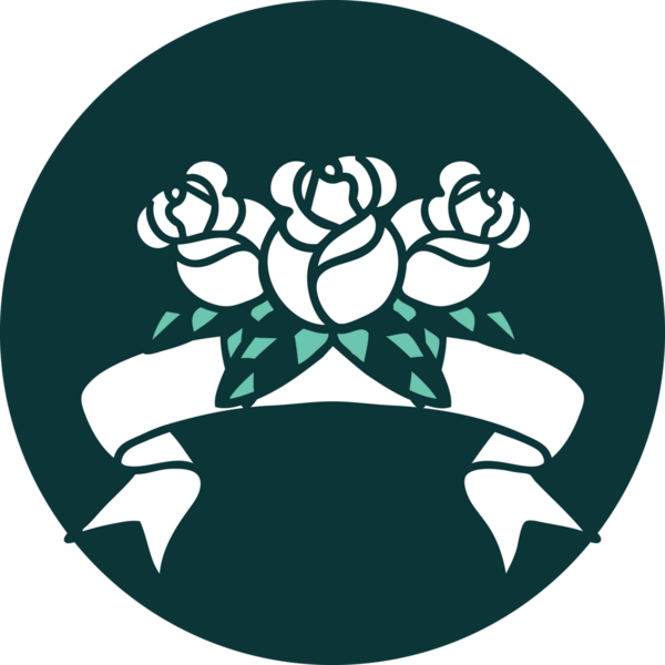 Bir insan tarafından çizilmiş bir buket çiçeğin pankartıyla dövme stili simgesi