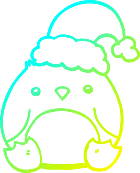 Bir insan tarafından çizilmiş noel şapkası giyen sevimli bir penguen çizimi.