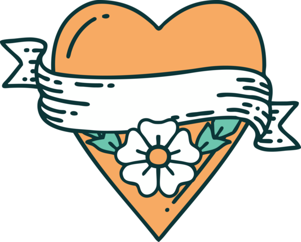 Bir insan tarafından çizilmiş kalp çiçeği ve pankartın ikonik dövme şekli