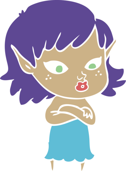 Bir insan tarafından çizilmiş düz renkli bir elf kızı.