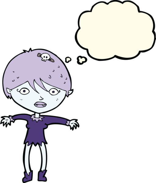 Bir insan tarafından çizilmiş düşünce balonlu vampir kız.