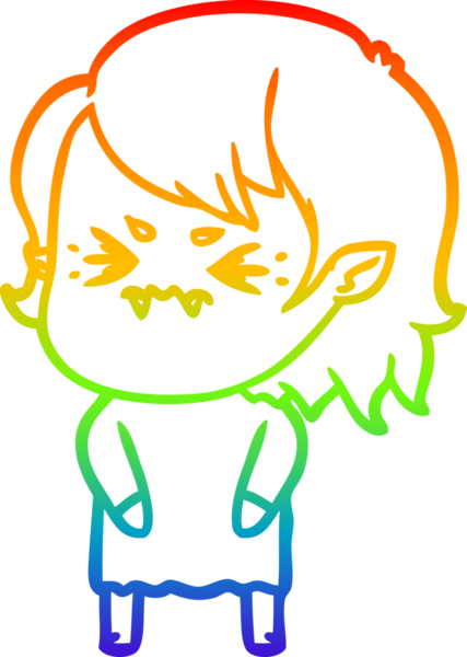 Gökkuşağı gradyan çizgi çizimi Bir insan tarafından çizilmiş rahatsız bir vampir kız çizgi filmi