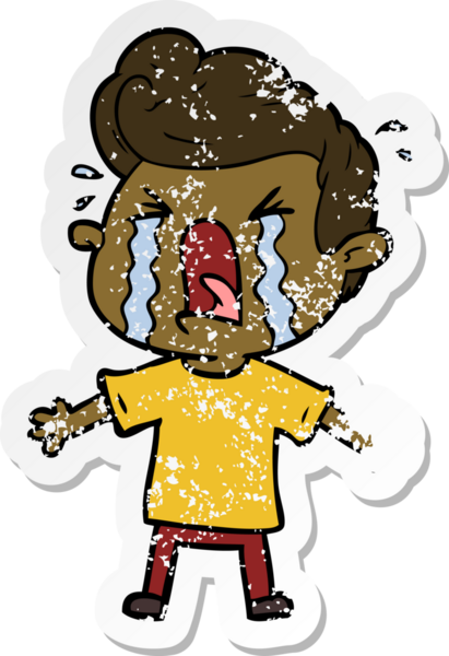 Bir insan tarafından çizilmiş ağlayan bir karikatür çıkartması.