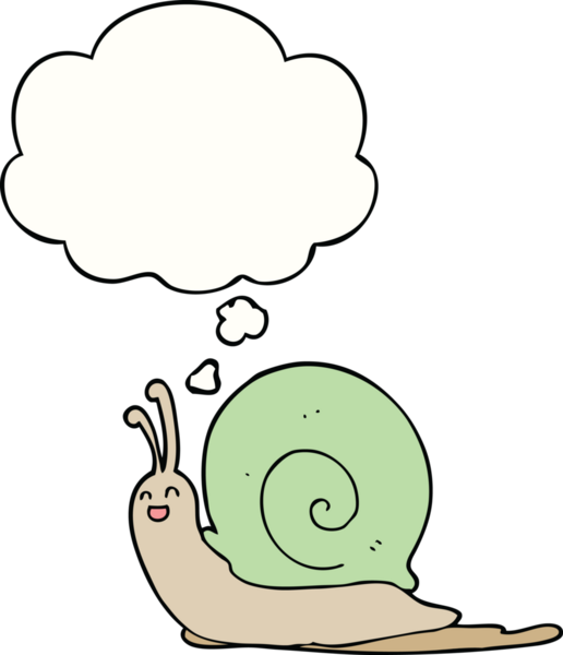 Bir insan tarafından çizilmiş düşünce balonlu çizgi film salyangozu.