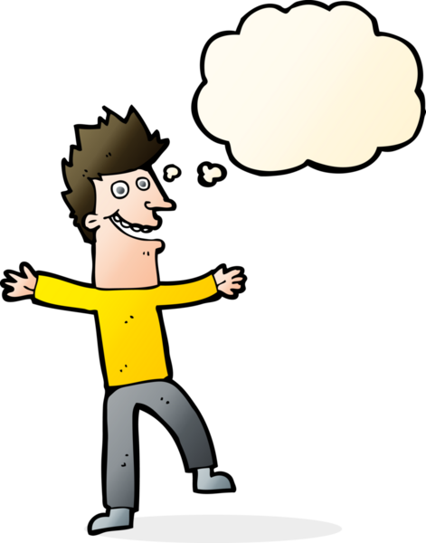 Bir insan tarafından çizilmiş düşünce balonlu mutlu adam çizgi filmi.