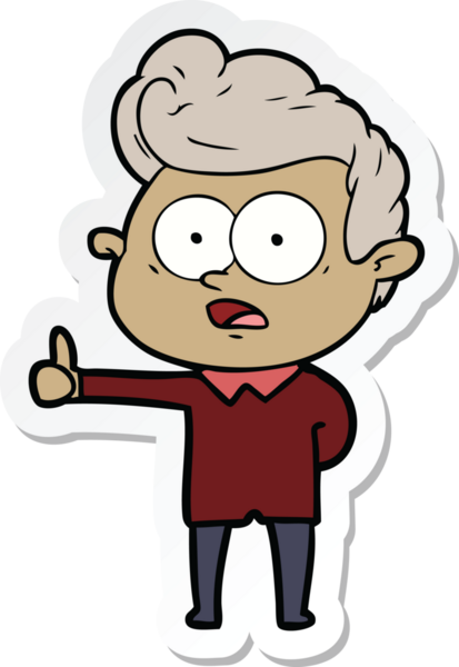 Bir insan tarafından çizilmiş, dik dik bakan bir çizgi film çıkartması.