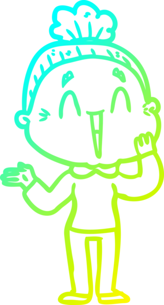 Bir insan tarafından çizilmiş, mutlu, yaşlı bir kadının çizdiği soğuk çizgi.