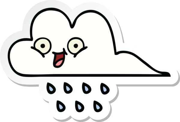 Bir insan tarafından çizilmiş şirin bir yağmur bulutunun çıkartması.