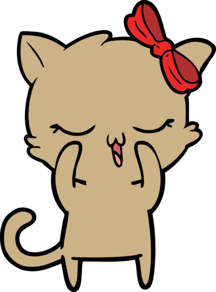 Bir insan tarafından çizilmiş kafasında yay olan çizgi film kedisi.