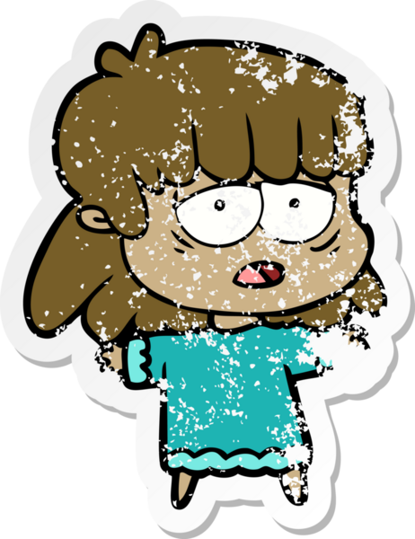 Bir insan tarafından çizilmiş yorgun bir karikatür çıkartması.