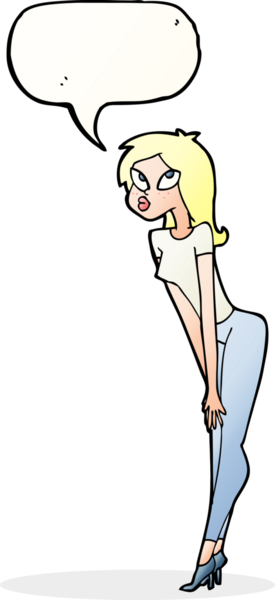 Bir insan tarafından çizilmiş konuşma balonu olan çekici bir kız.