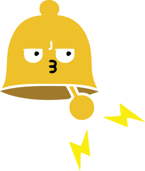 Bir insan tarafından çizilmiş çalan çanın düz renkli retro karikatürü