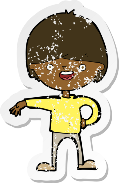 Bir insan tarafından çizilmiş mutlu bir adamın karikatür yapıştırması.