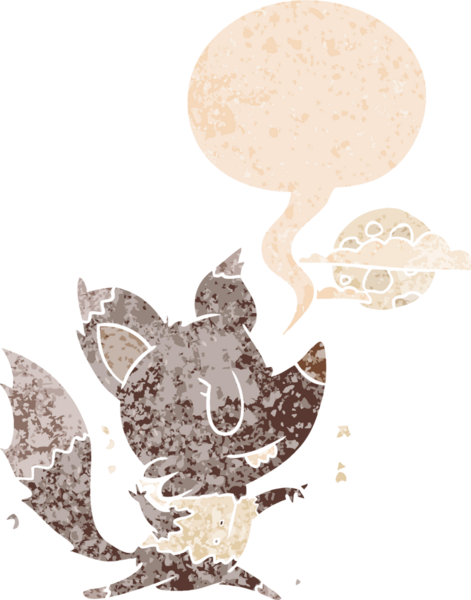 Ay ışığında değişen bir kurtadam çizgi filmi grunge 'daki konuşma baloncuğuyla bir insan tarafından çizilmiş tedirgin bir retro stil.