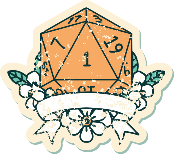 Retro Dövme Biçimi Doğal Bir d20 zar bir insan tarafından çizildi