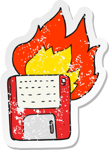 Bir insan tarafından çizilmiş eski bir bilgisayar diskinin retro sıkıntılı yapıştırması