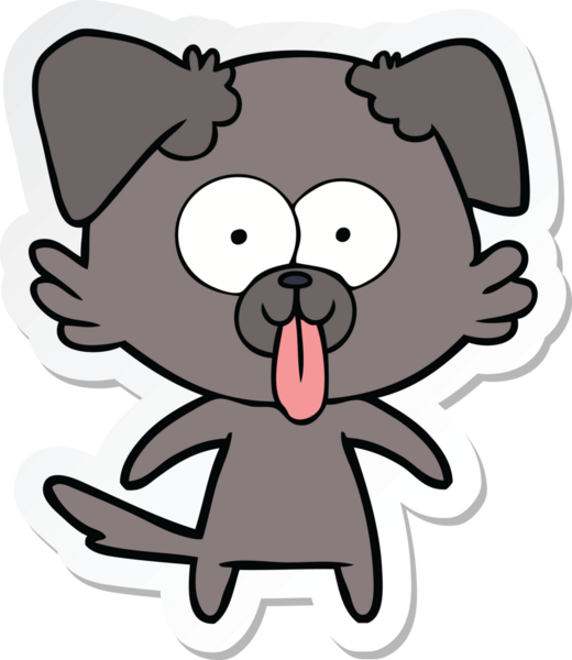 Bir insan tarafından çizilmiş dili olan çizgi film köpeğinin çıkartması.