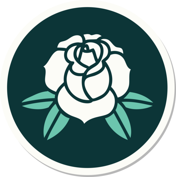 Bir insan tarafından çizilmiş geleneksel bir çiçek stiliyle dövme çıkartması.