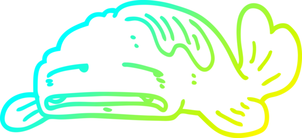 Bir insan tarafından çizilmiş üzgün, yaşlı bir balığın soğuk çizgi çizimi.