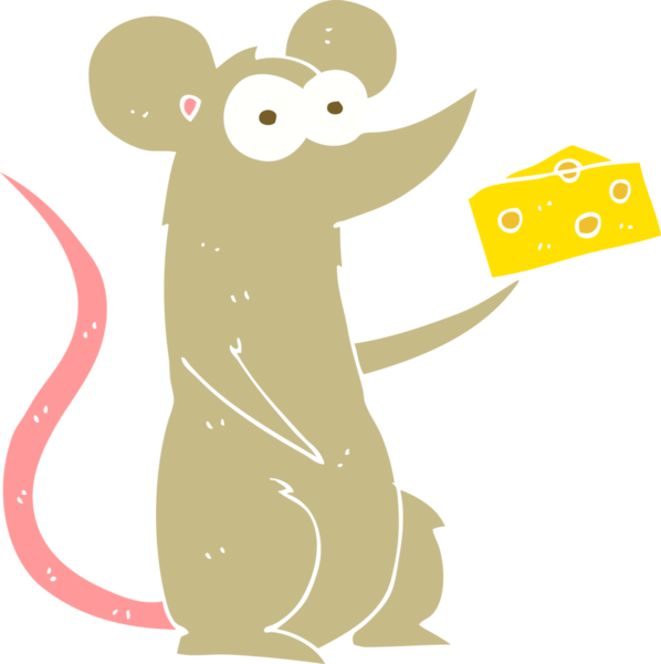 Bir insan tarafından çizilmiş peynirli bir farenin düz renk çizimi