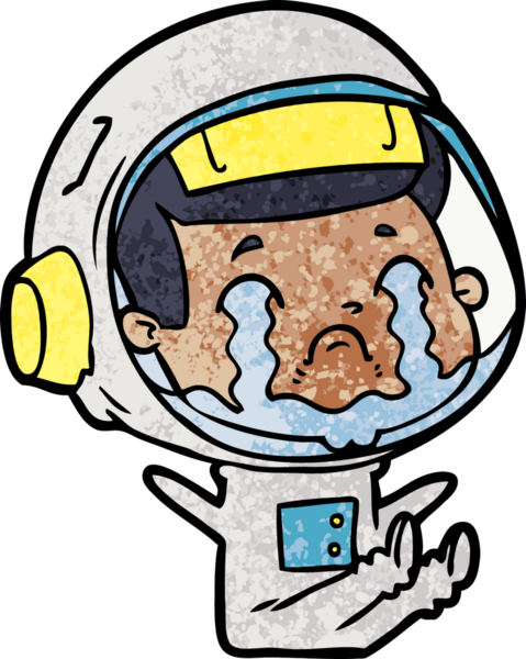 Bir insan tarafından çizilmiş ağlayan astronot çizgi filmi.