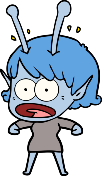 Karikatür, bir insan tarafından çizilen uzaylı kızı şok etti.